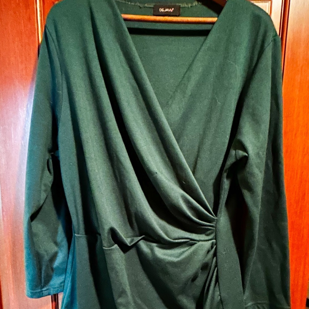 NWOT- Stunning deep forest green faux wrap dress- Christmas